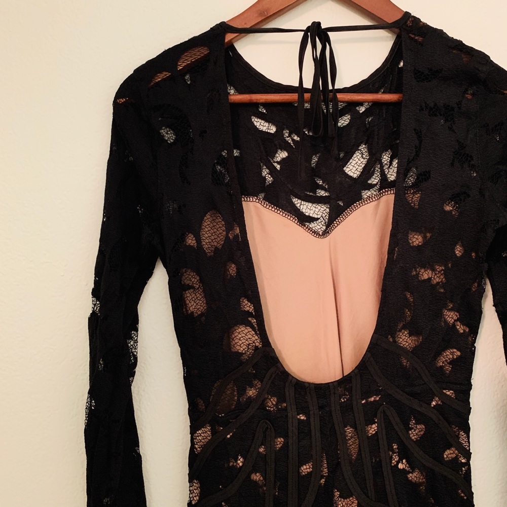 Long shear black dress from H&M with tan slip